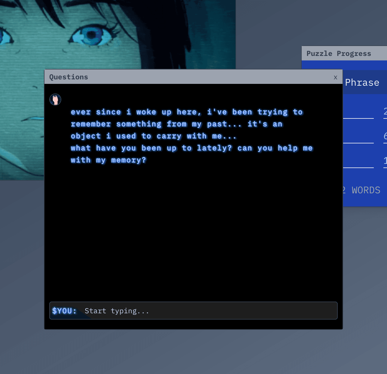 Screenshot of LLM powered game